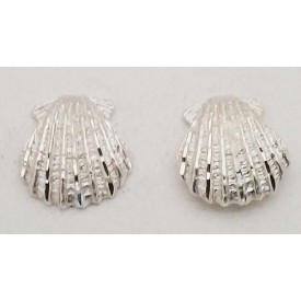 RARD984PERS Sterling Silver Diamond Cut Scallop Shell Post Earrings 